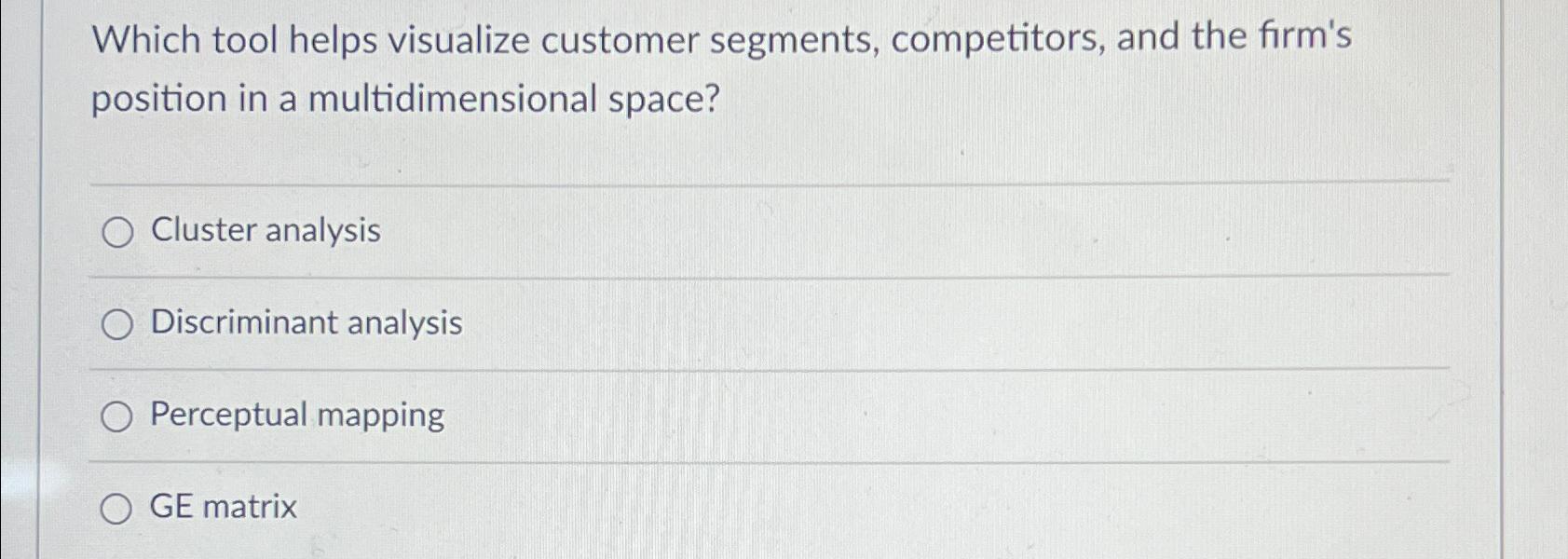  Which tool helps visualize customer segments, competitors, and the firm's position