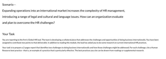 Simulation Exercise Scenario - Expanding operations into an international market increases the