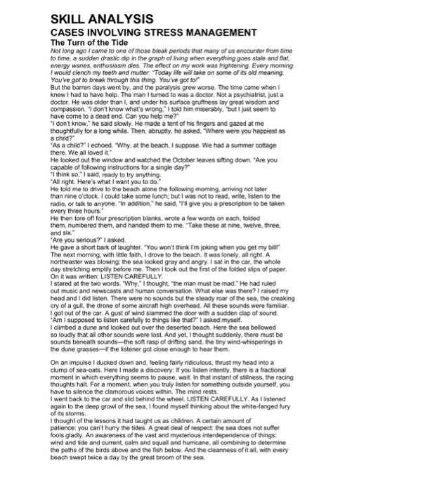  SKILL ANALYSIS CASES INVOLVING STRESS MANAGEMENT The Turn of the Tide
