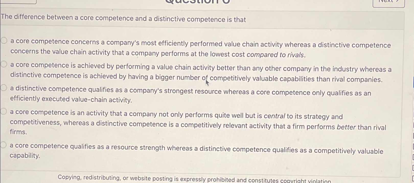  The difference between a core competence and a distinctive competence is