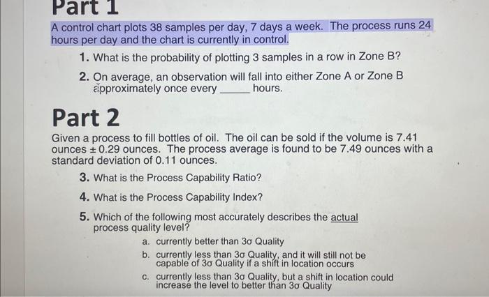  A control chart plots 38 samples per day, 7 days a