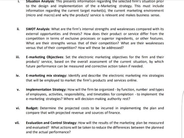 prepare and develop an e-marketing plan for a company called an International