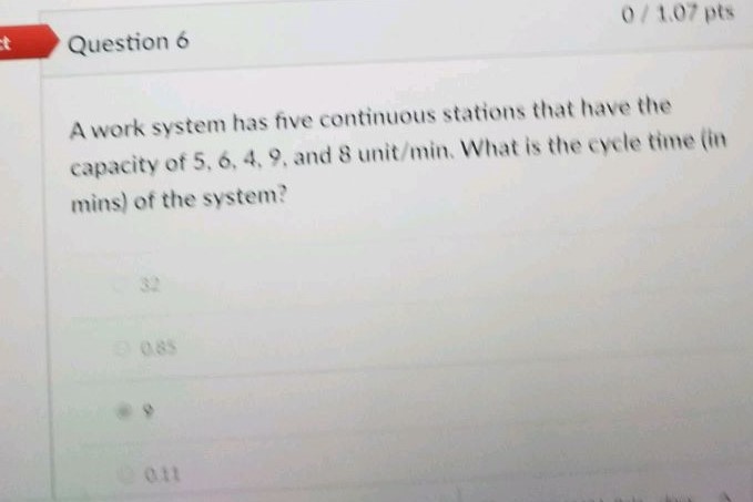 A work system has five continuous stations that have the capacity