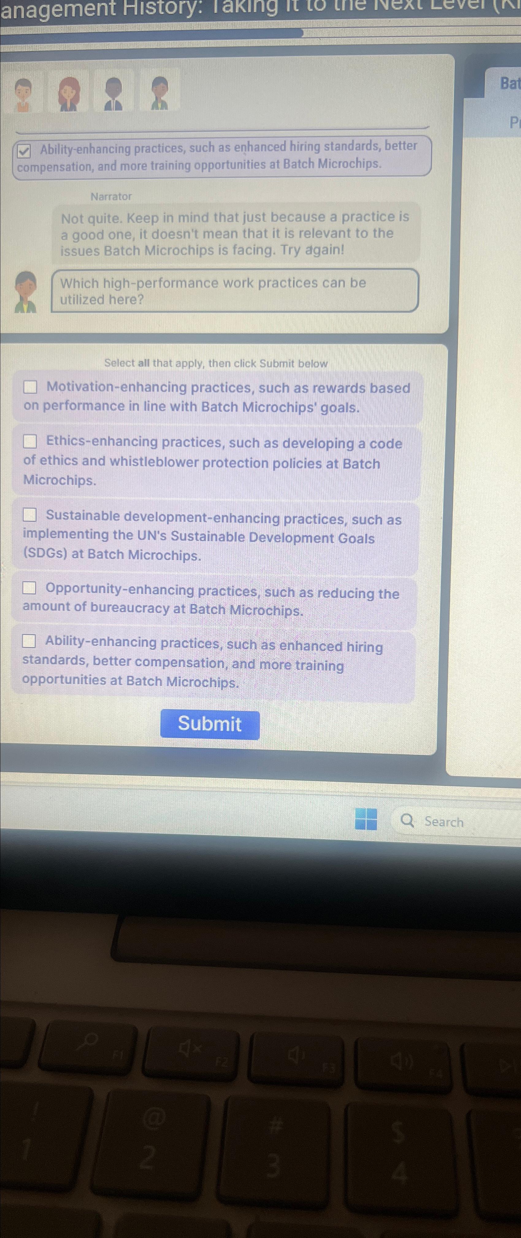  Which high-performance work practices can be utilized here?Select all that apply,