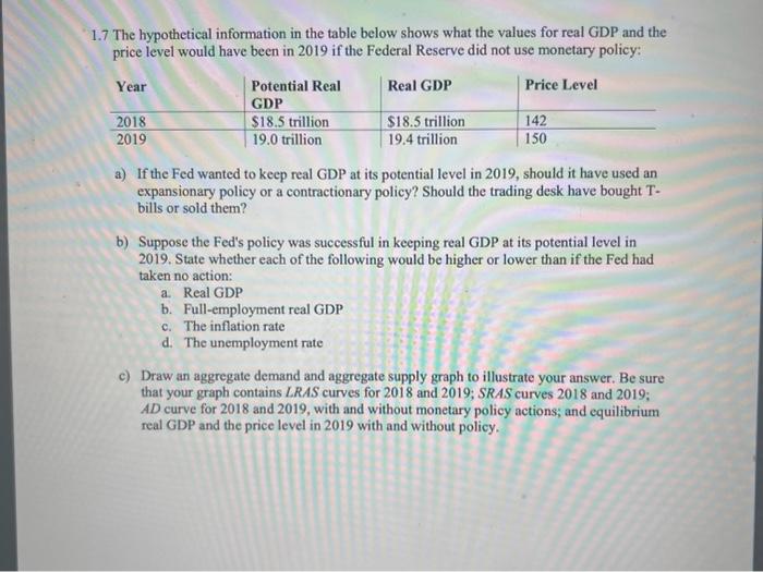 i need help with everything 1.7 The hypothetical information in the table