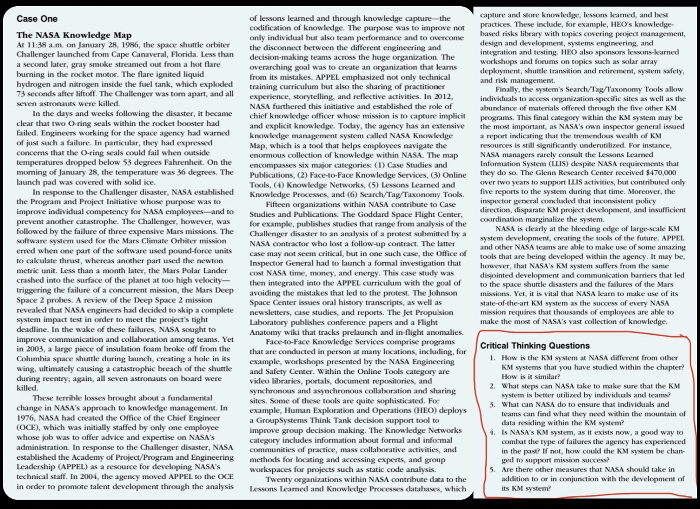 Please solve the critical thinking questions in the red box Case One