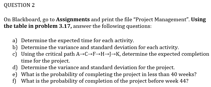 and slack for each activity. 2. What is the expected completion time