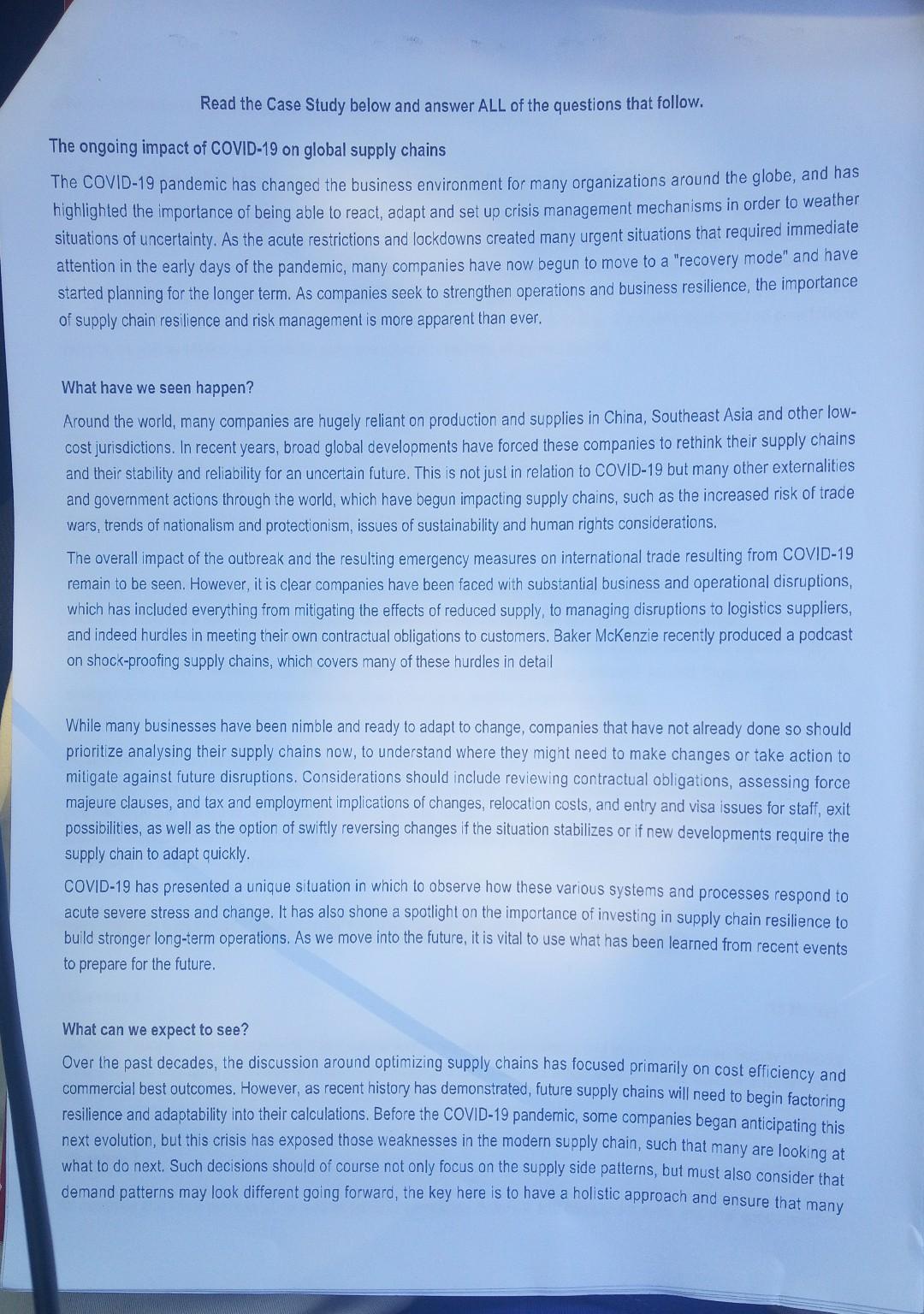 Read the Case Study below and answer ALL of the questions