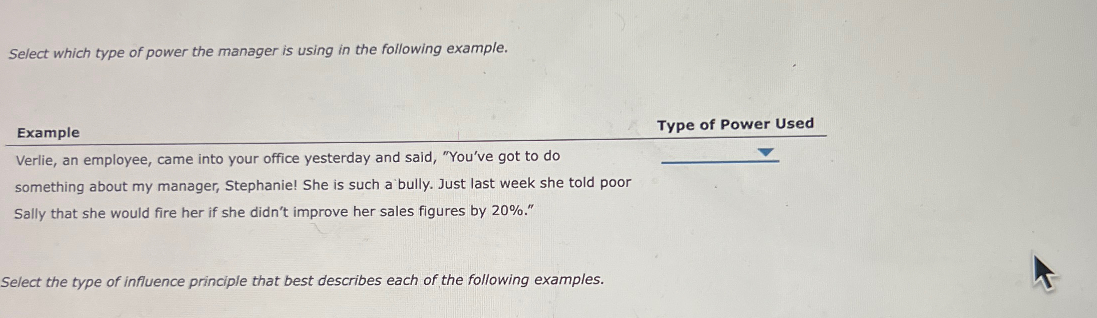  Select which type of power the manager is using in the