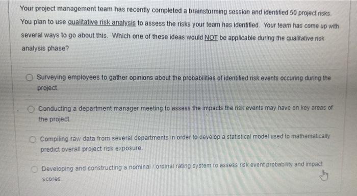  Your project management team has recently completed a brainstorming session and