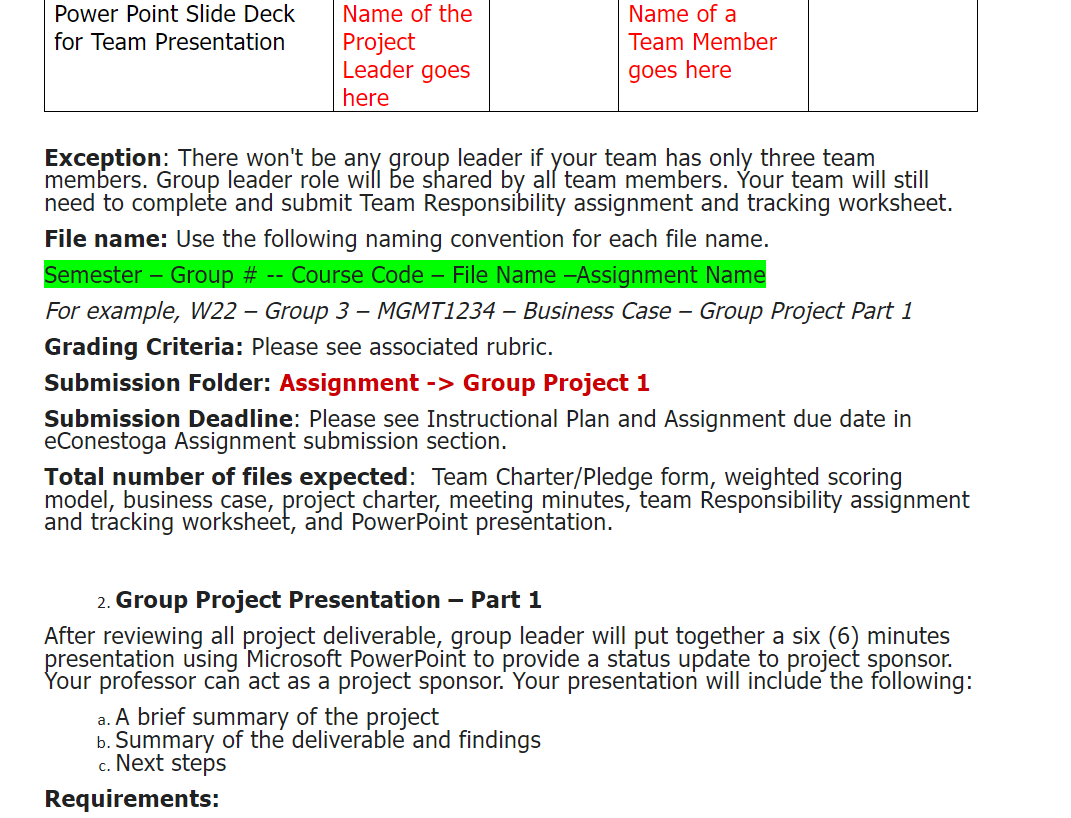 to instructions for each part. 1. Group Project Part 1 Part 1