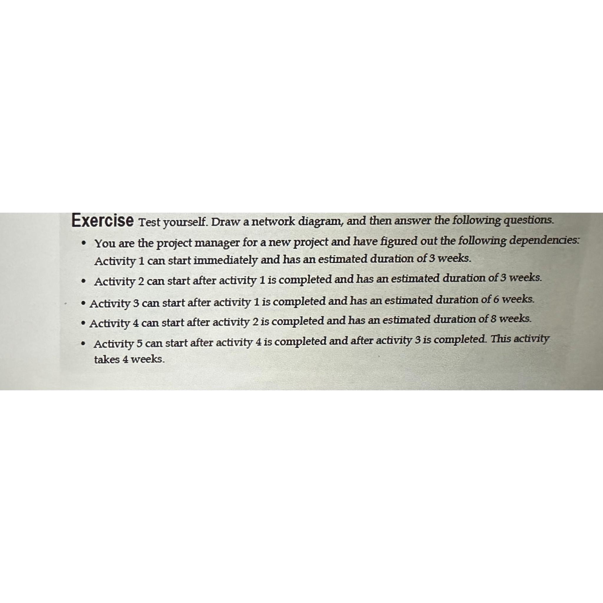  Exercise Test yourself. Draw a network diagram, and then answer the
