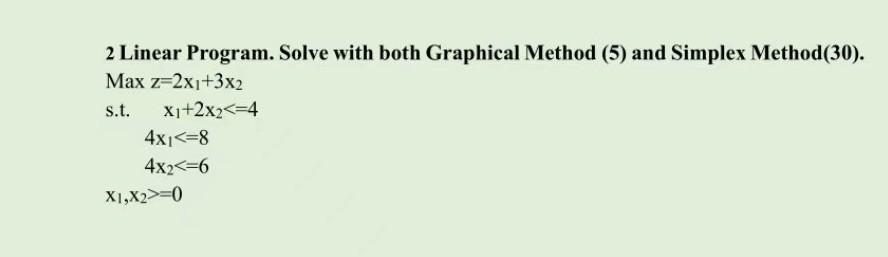 give me clear ans 2 Linear Program. Solve with both Graphical