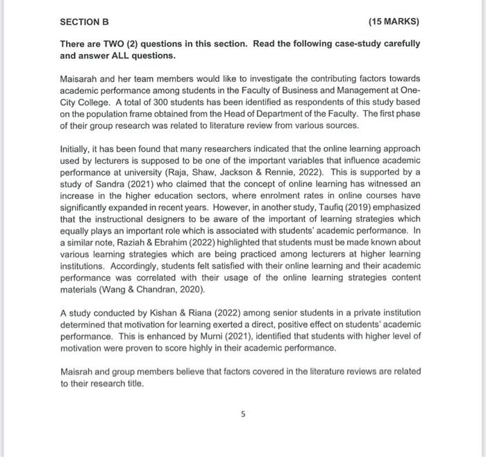  subject : research methods SECTION B (15 MARKS) There are TWO