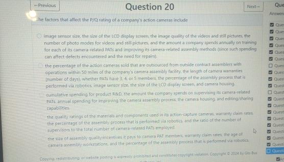  Question 20 Next- Que The fictors that affect the P/Q rating