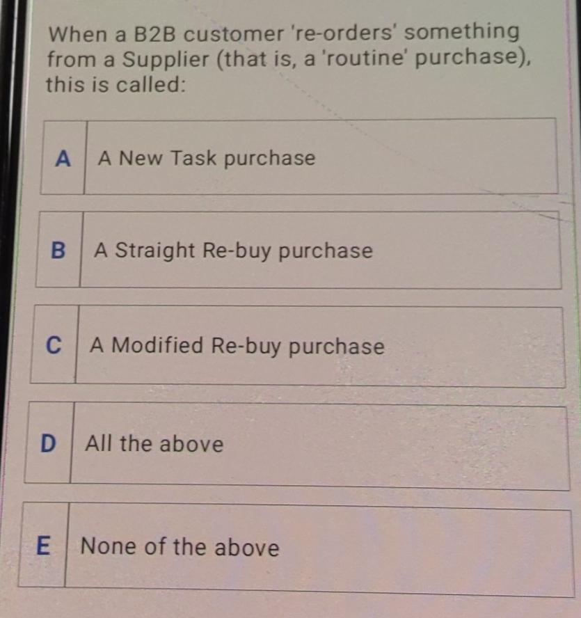  When a B2B customer 're-orders' something from a Supplier (that is,