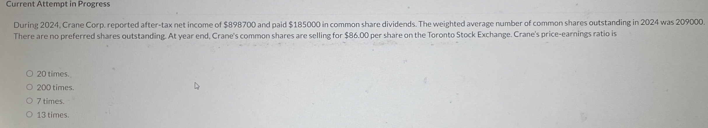  Current Attempt in Progress During 2024, Crane Corp. reported after-tax net