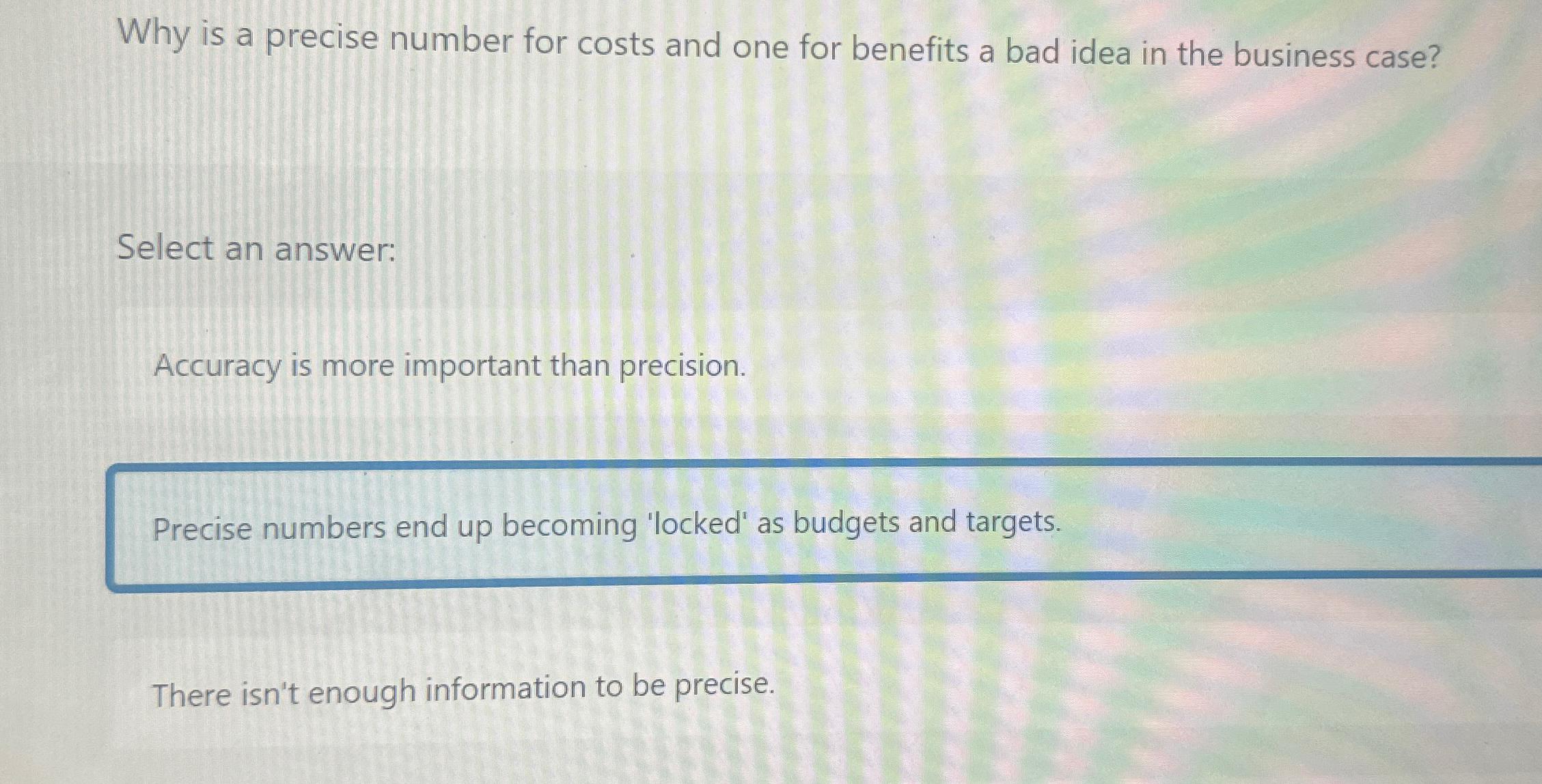  Why is a precise number for costs and one for benefits
