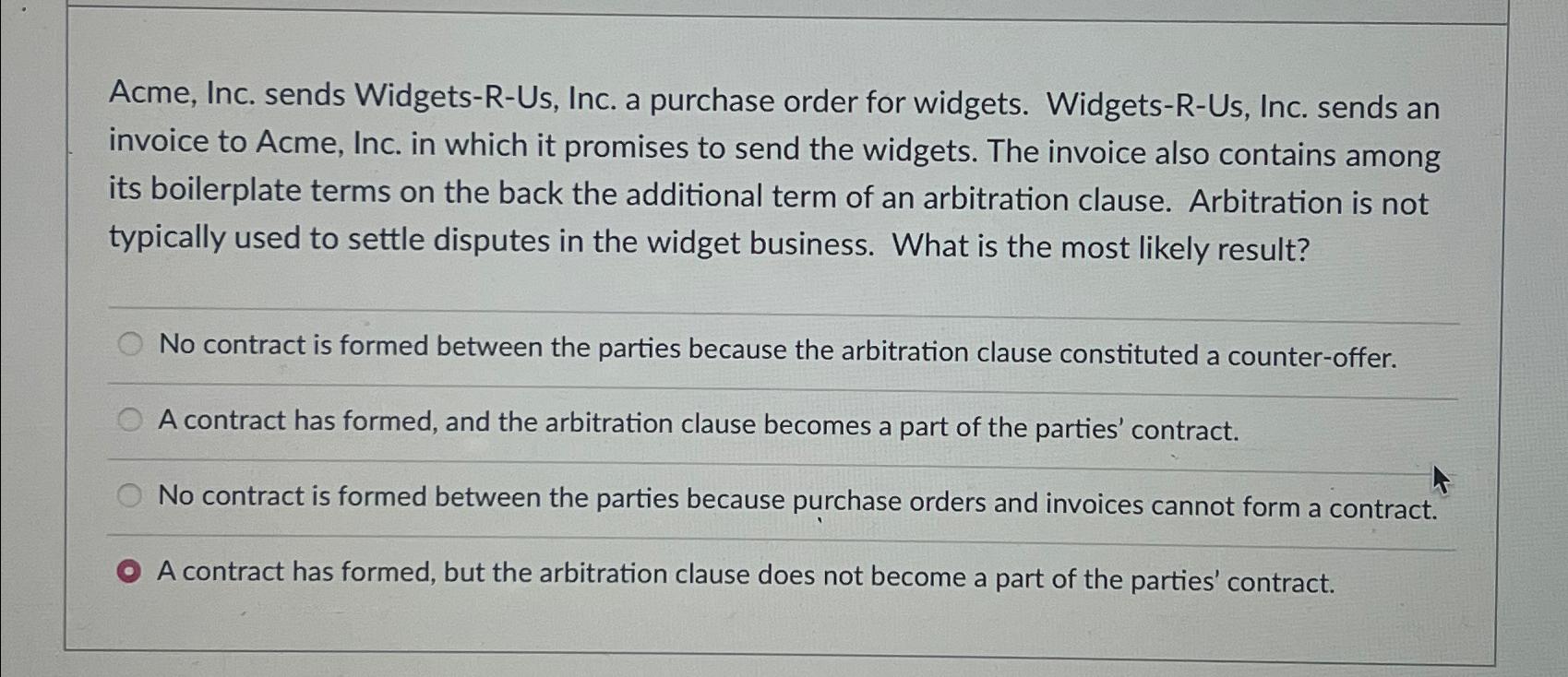  Acme, Inc. sends Widgets-R-Us, Inc. a purchase order for widgets. Widgets-R-Us,