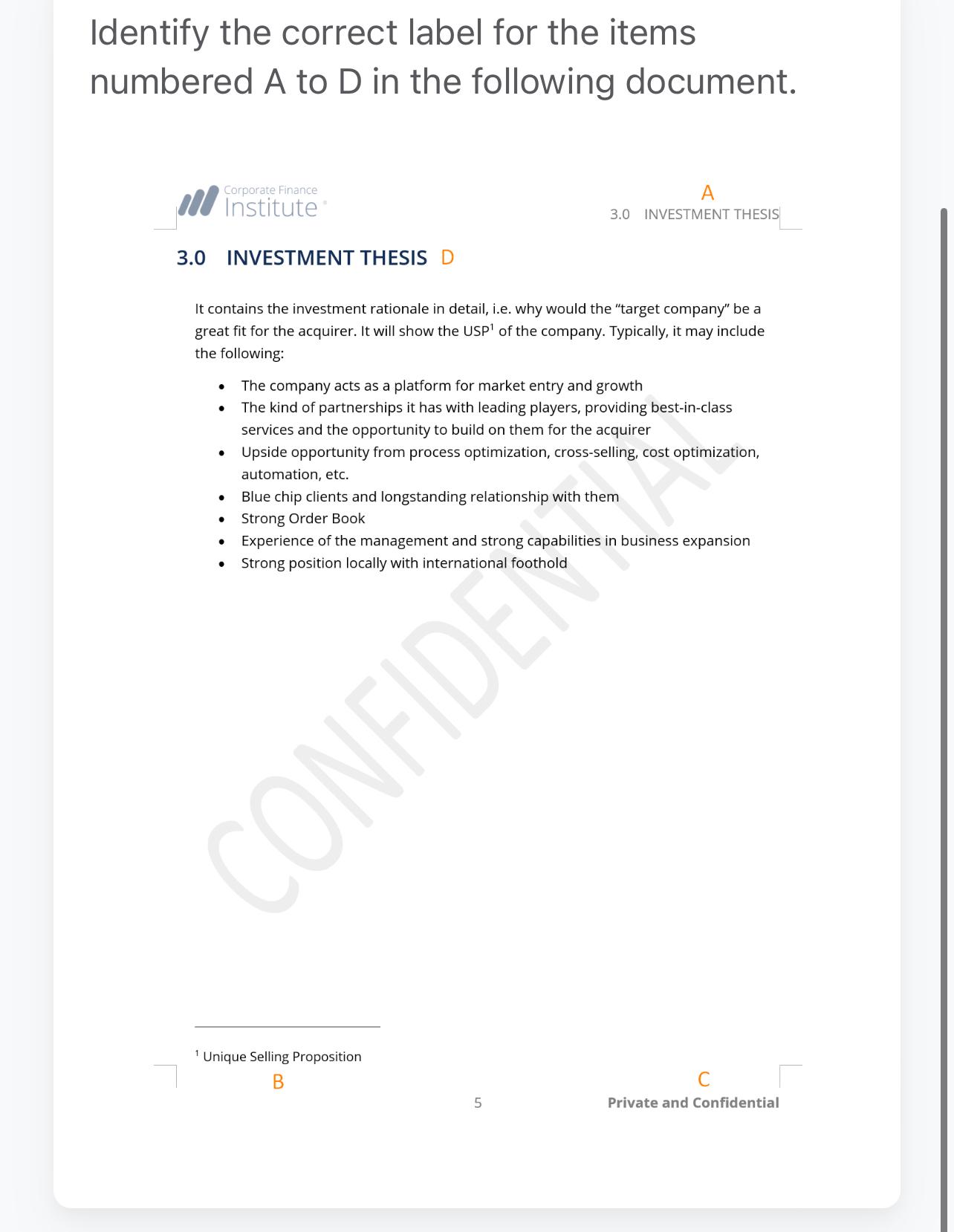  Identify the correct label for the items numbered A to D