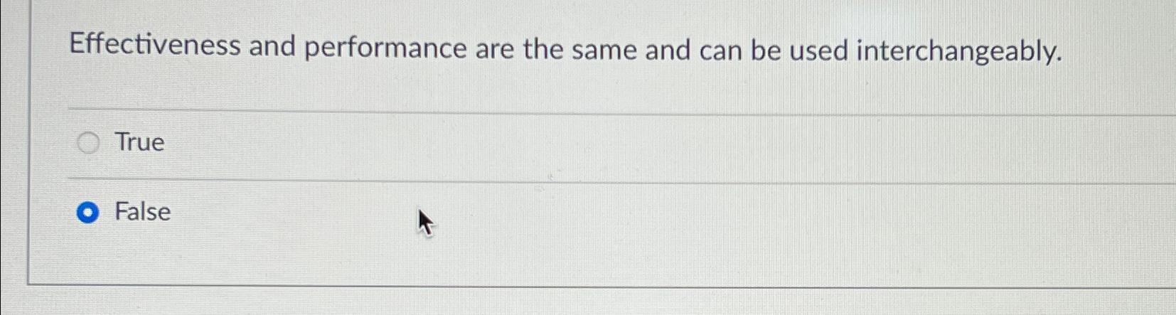  Effectiveness and performance are the same and can be used interchangeably.