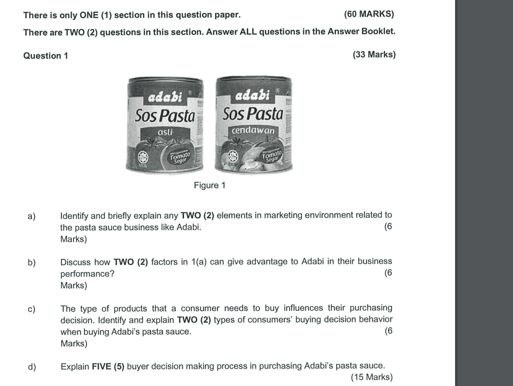  There is only ONE (1) section in this question paper. (60