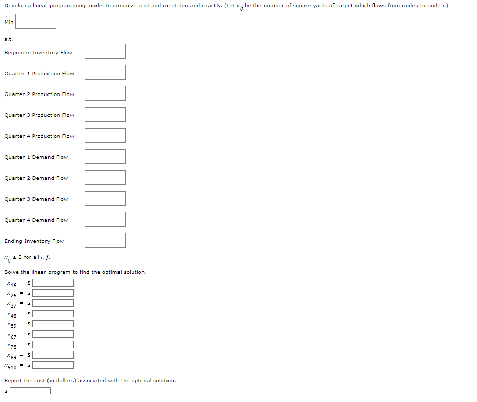 exactly. (Let xij be the number of square yards of carpet which