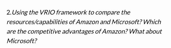  2. Using the VRIO framework to compare the resources/capabilities of Amazon