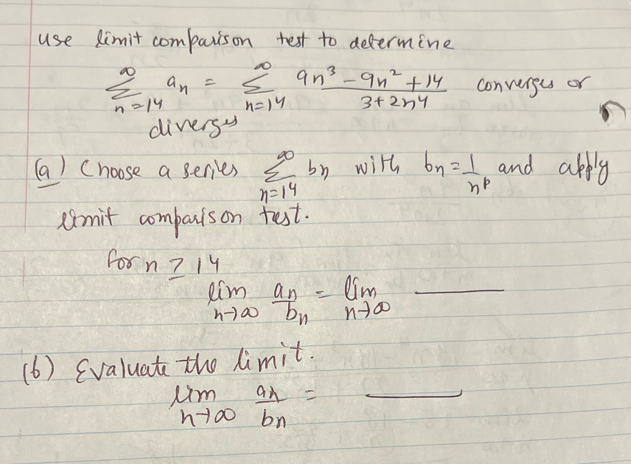 use limit comparison test to determine an =