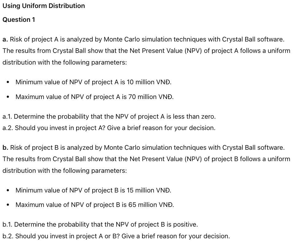 of project A is 40 million VND NPV can take values of