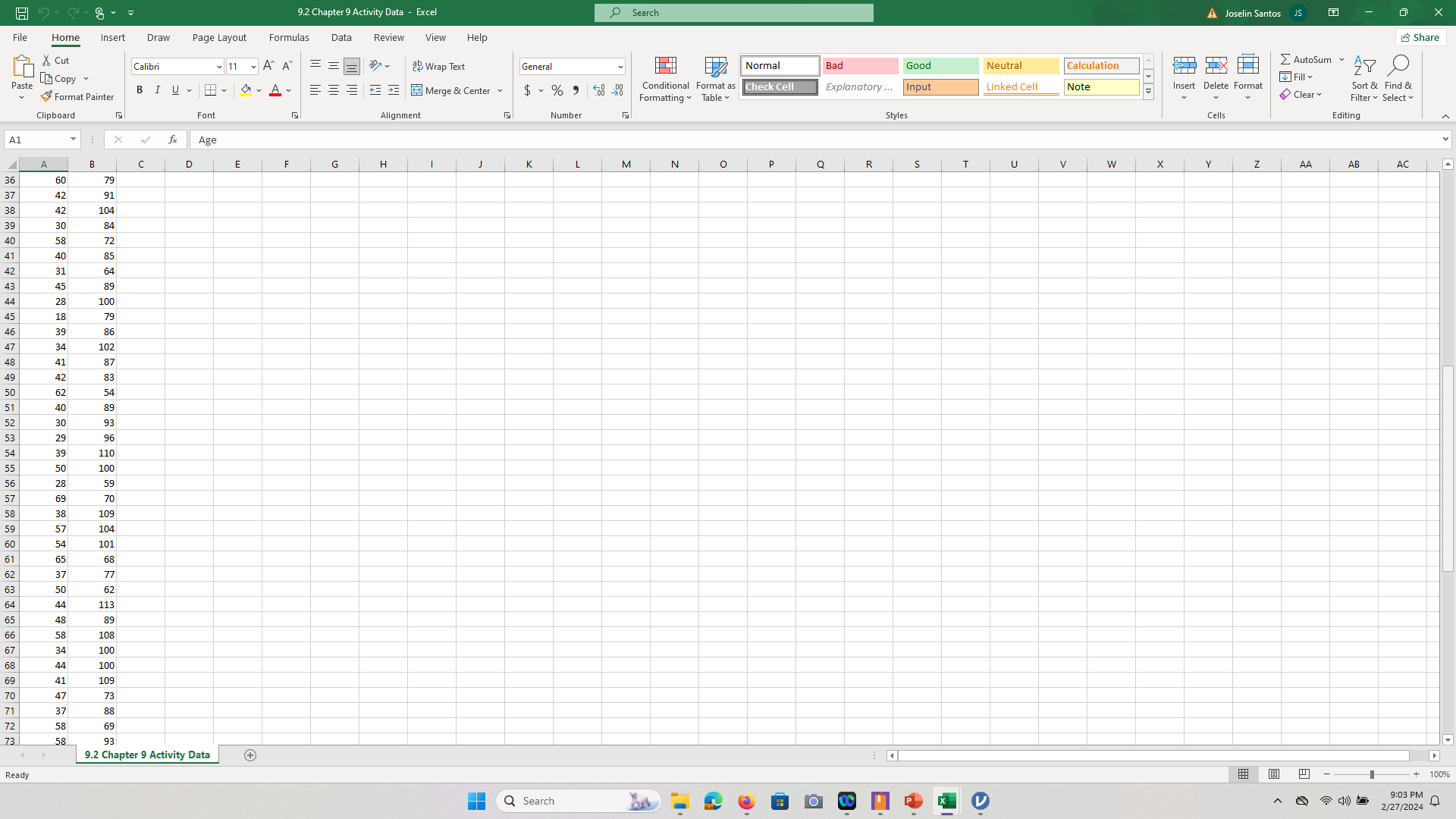 were recorded. These values are in the file "Chapter 9 Activity Data."