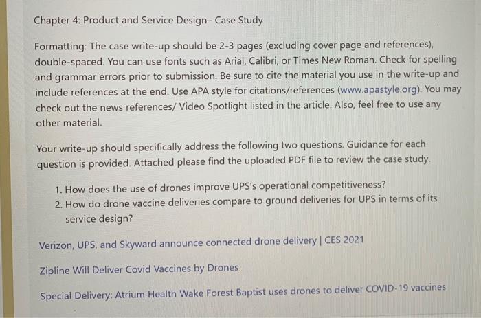  Chapter 4: Product and Service Design-Case Study Formatting: The case write-up