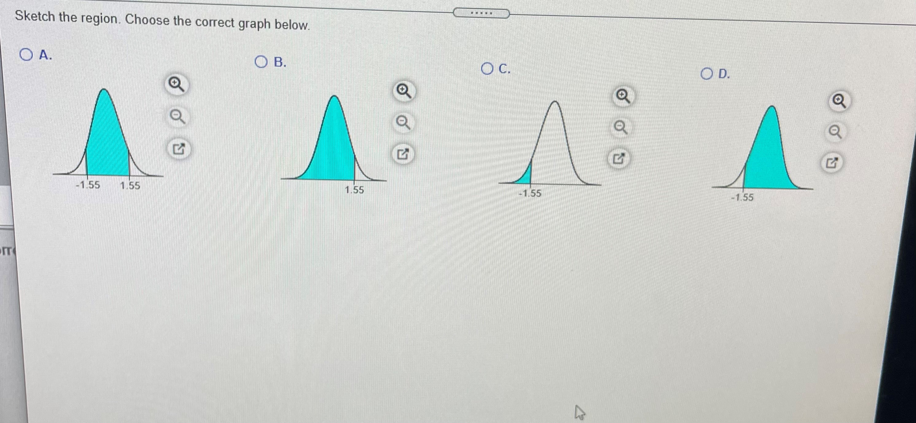 graph depicts the standard normal distribution with mean 0 and standard deviation
