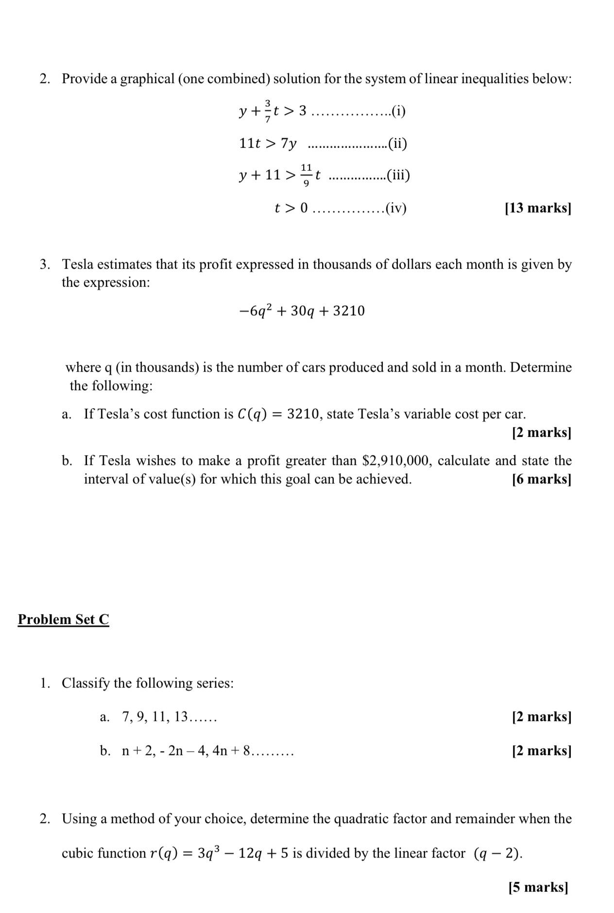 2. Provide a graphical (one combined) solution for the system of