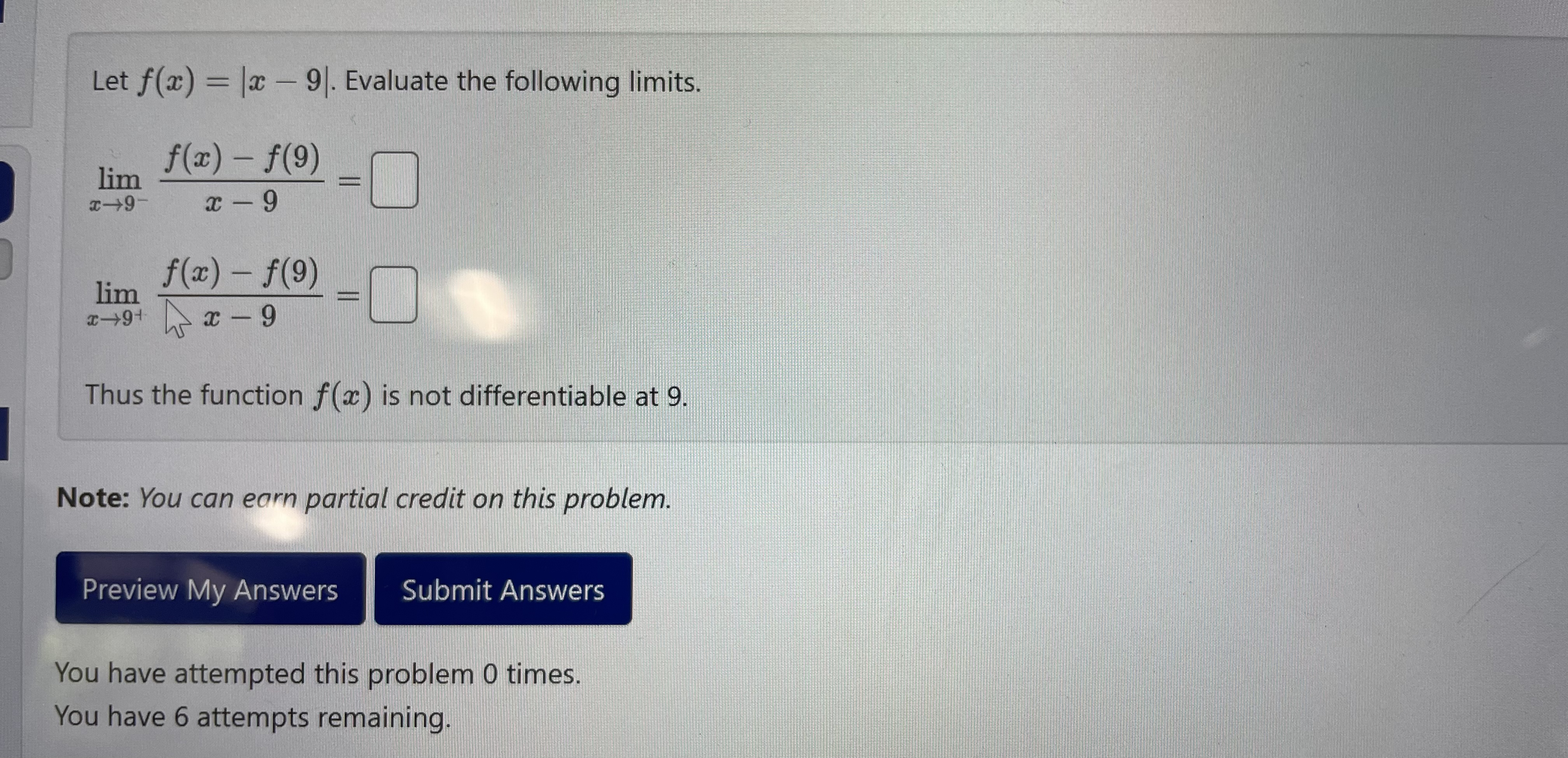  Let f(a) = |a - 91. Evaluate the following limits. f(z)