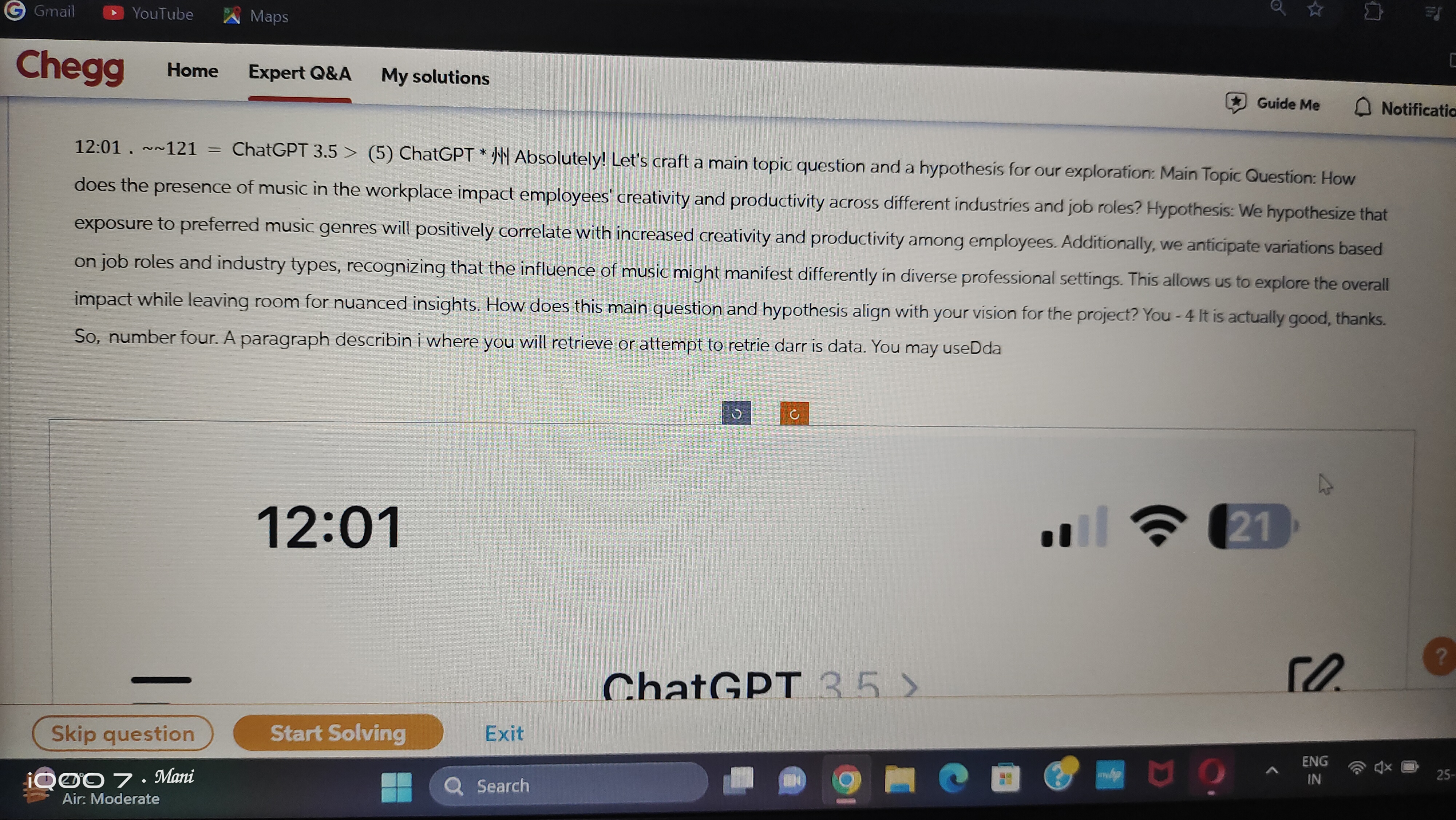  12:01.121= ChatGPT 3.5>(5) ChatGPT * Absolutely! Let's craft a main topic