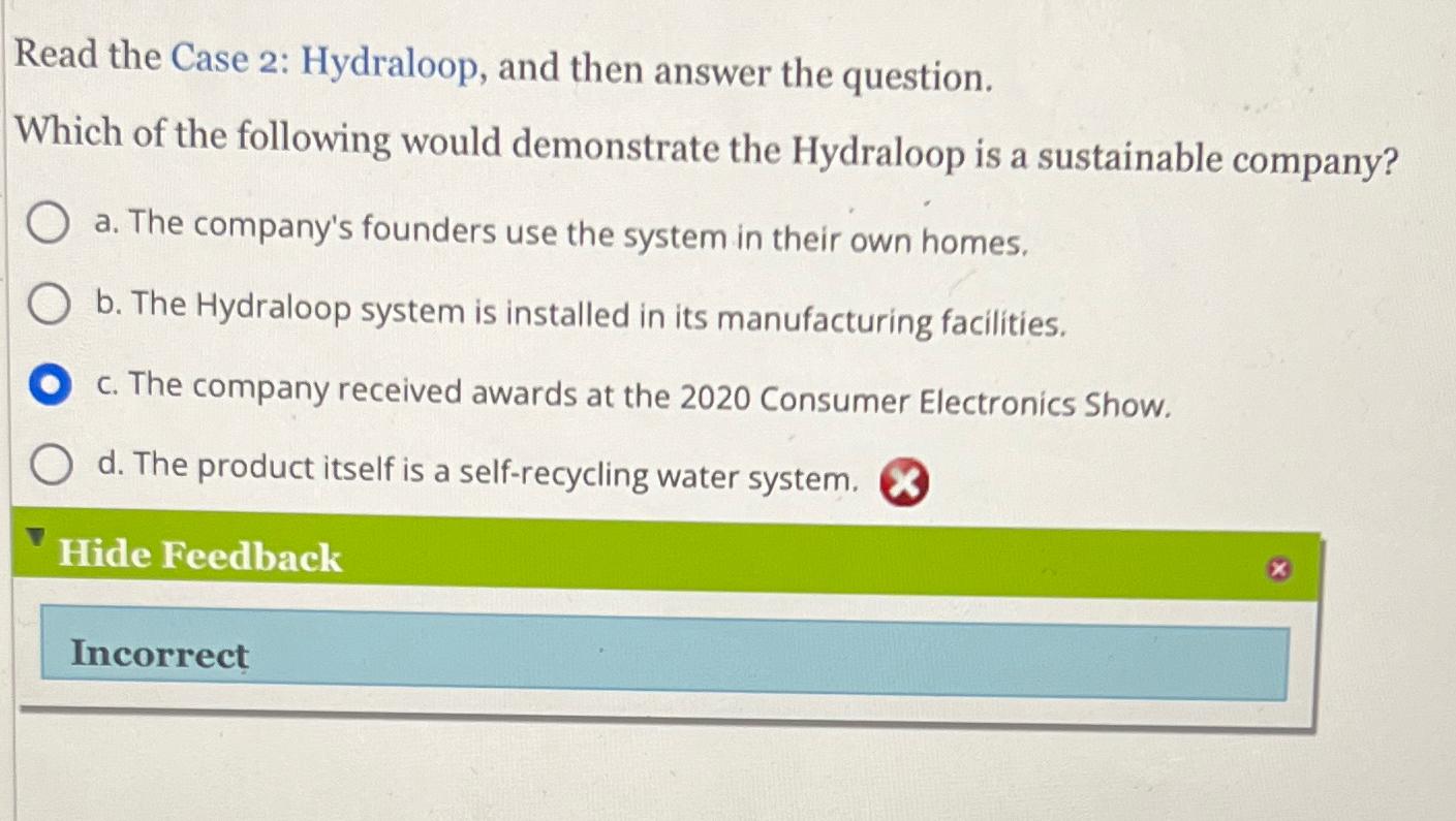  Read the Case 2: Hydraloop, and then answer the question. Which