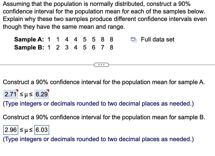  Assuming that the population is normally distributed, construct a 90% confidence