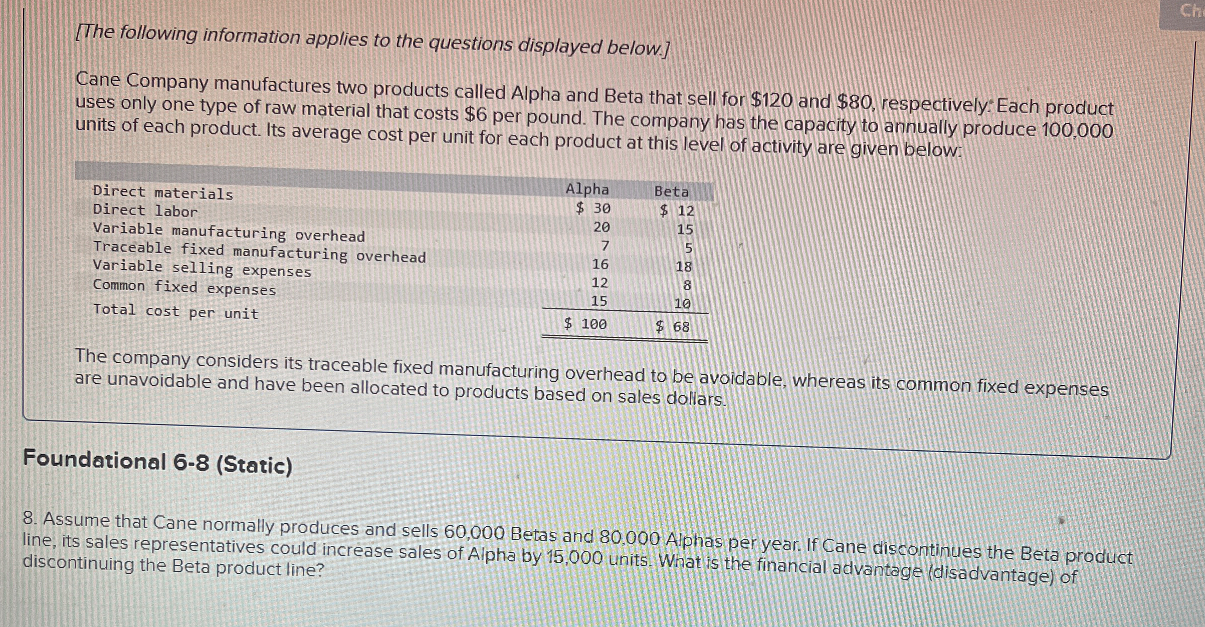  The Foundational 15(Static)[LO6-2, LO6-3, LO6-4, LO6-5, LO6-6]Skip to question[The following information