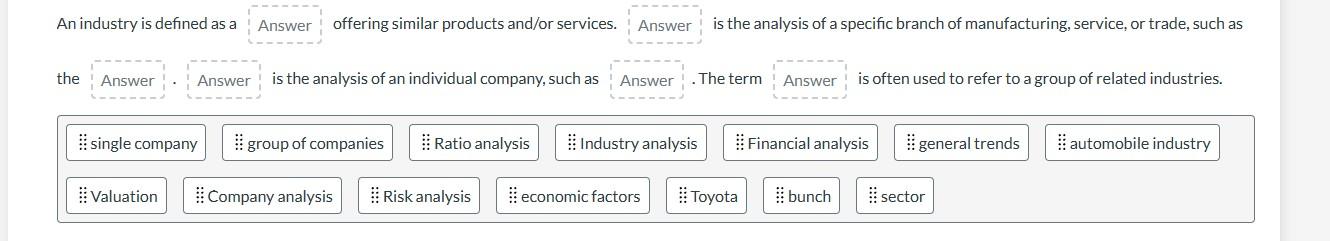 can you answer this question for me please ? An industry is