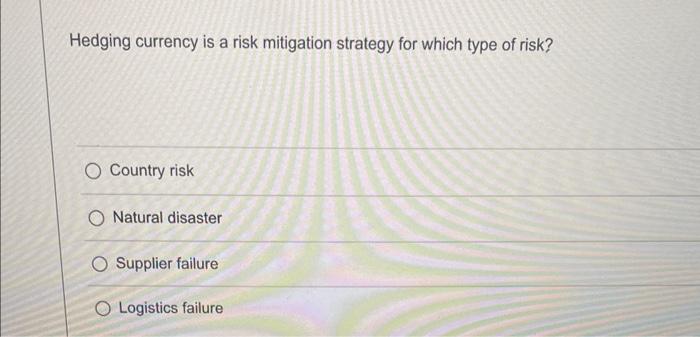  Hedging currency is a risk mitigation strategy for which type of