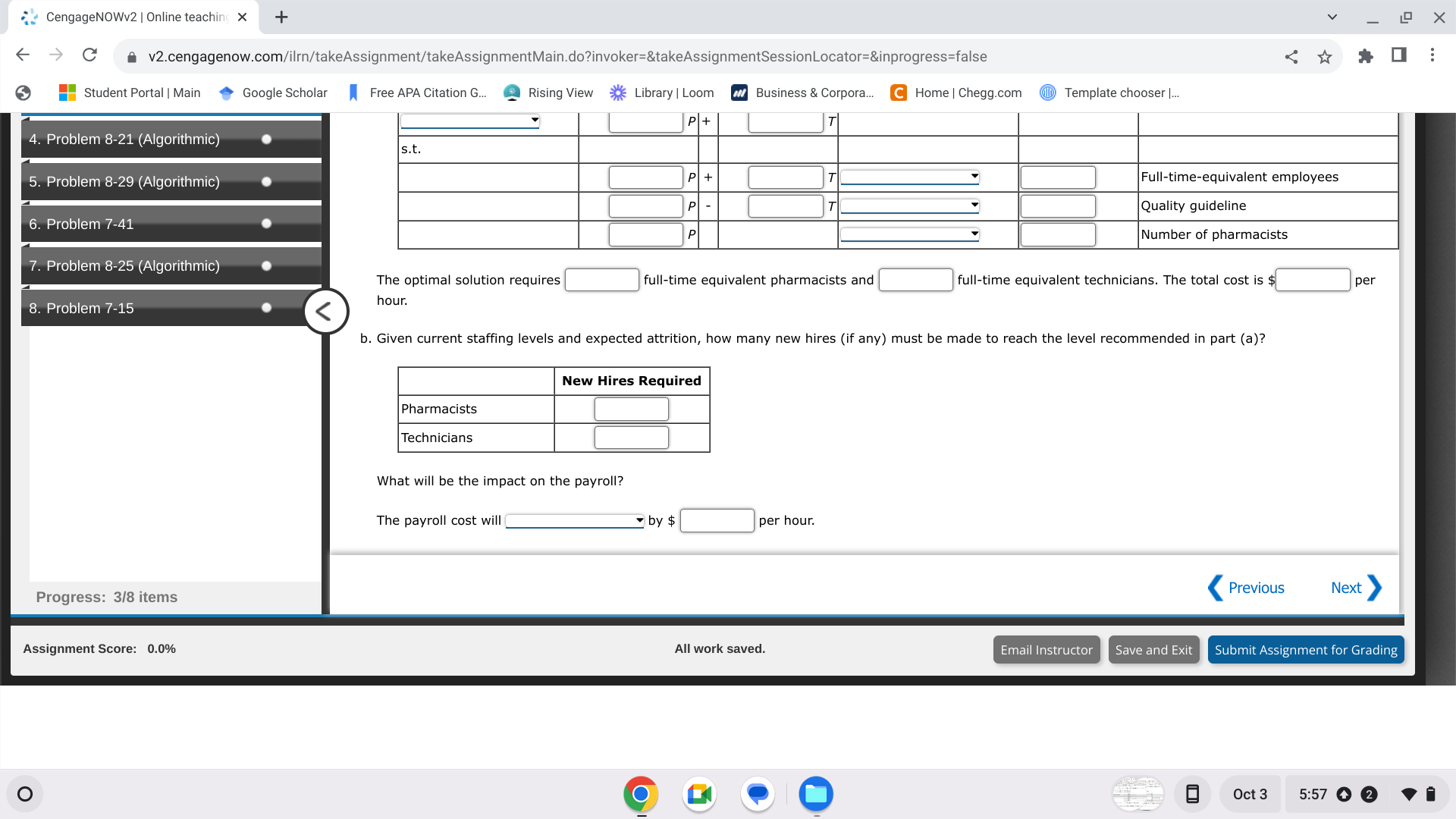  The optimal solution requires full-time equivalent pharmacists and full-time equivalent technicians.