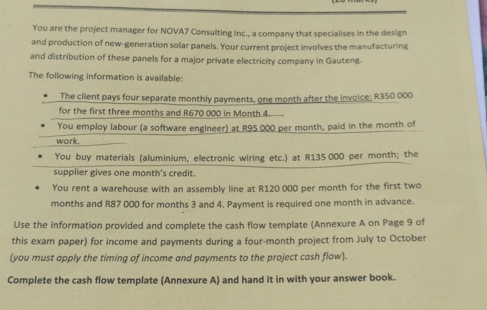 answer please You are the project manager for NOVA7 Consulting Inc.,