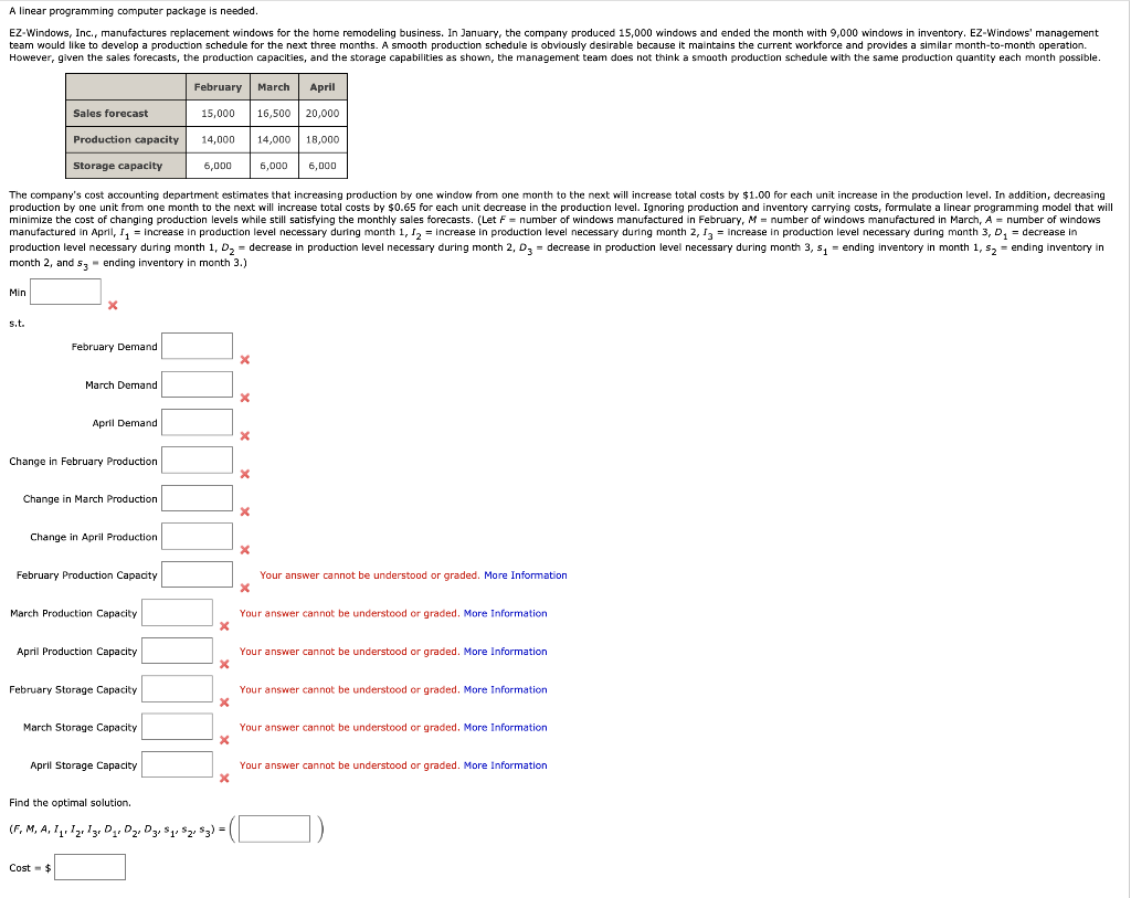  A linear programming computer package is needed. month 2 , and