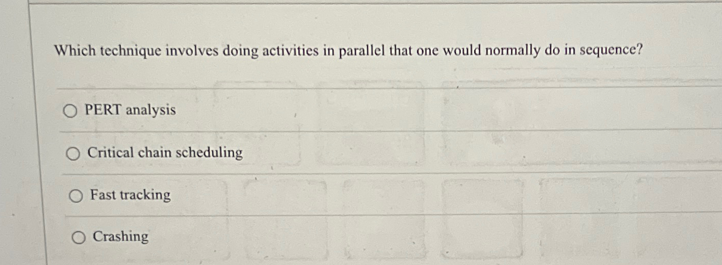  Which technique involves doing activities in parallel that one would normally