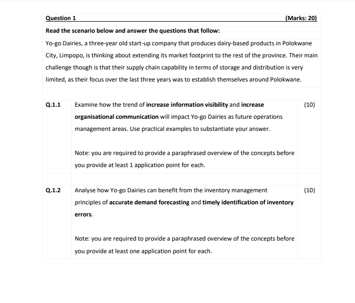  Question 1 (Marks: 20) Read the scenario below and answer the