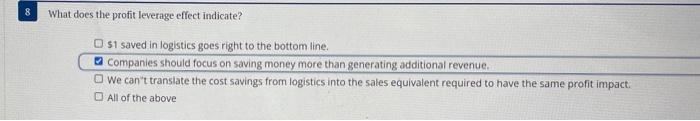  What does the profit leverage effect indicate? $1 saved in logistics