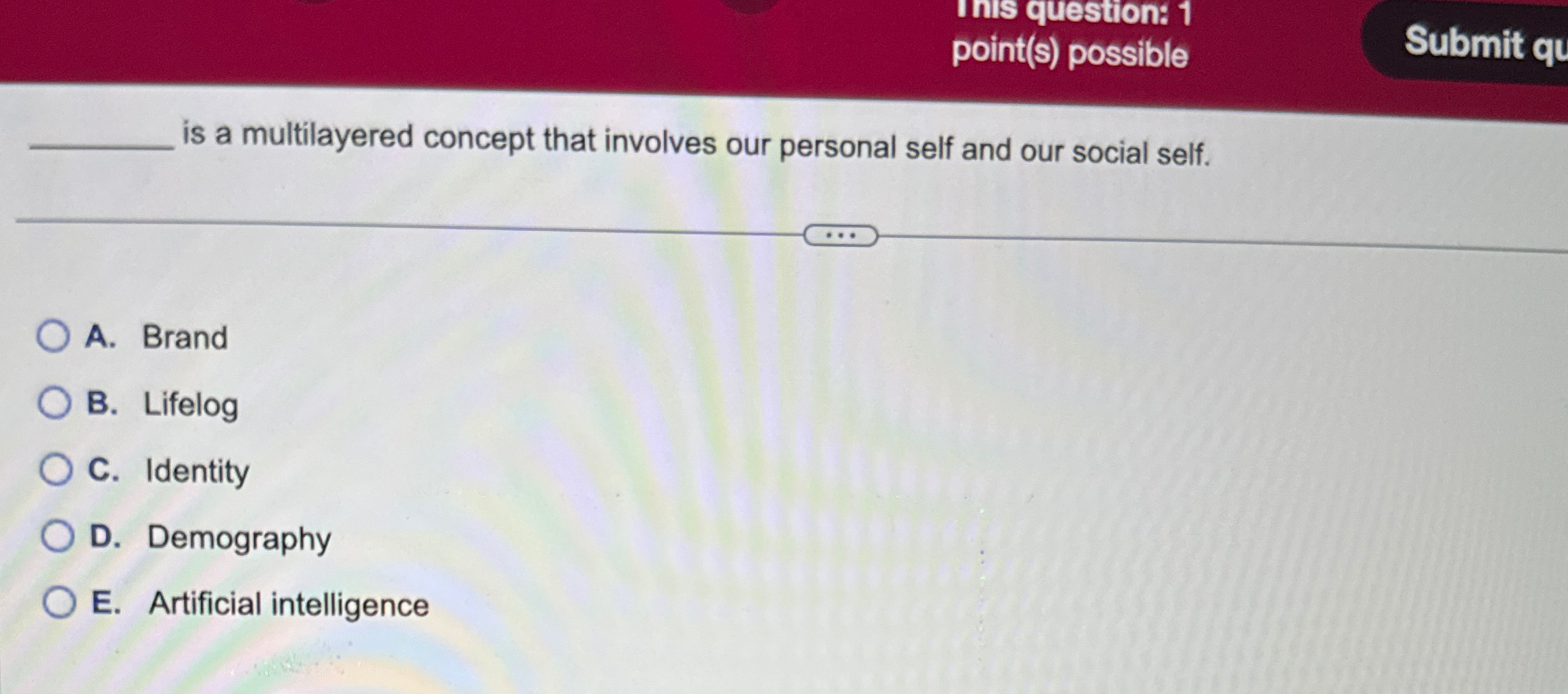  InIs question: 1 point(s) possible Submit qu is a multilayered concept