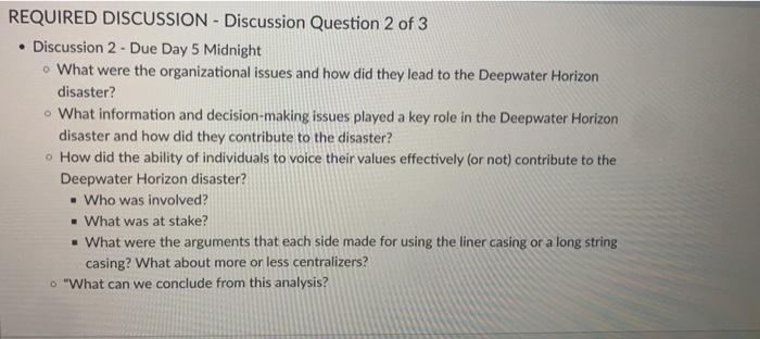 hello please help ! - Discussion 2 - Due Day 5 Midnight