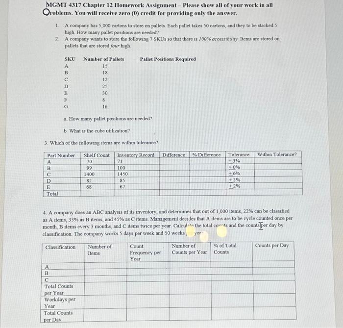  MGMT 4317 Chapter 12 Homework Assignment - Please show all of
